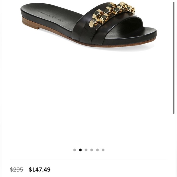 Veronica Beard ENI black Chain-Trimmed Leather Slides Gold hardware 5.5 - Picture 2 of 16